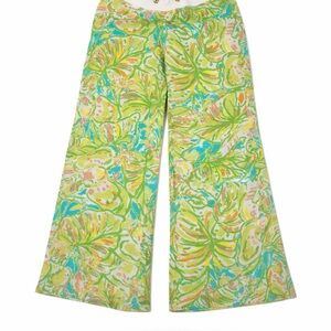 Lilly Pulitzer Green and Blue Leaf Print Beach Pants
